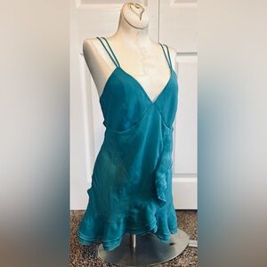 Vintage Frederick's of Hollywood Ruffle Blue Dress Top Teddy Nightie Lingerie